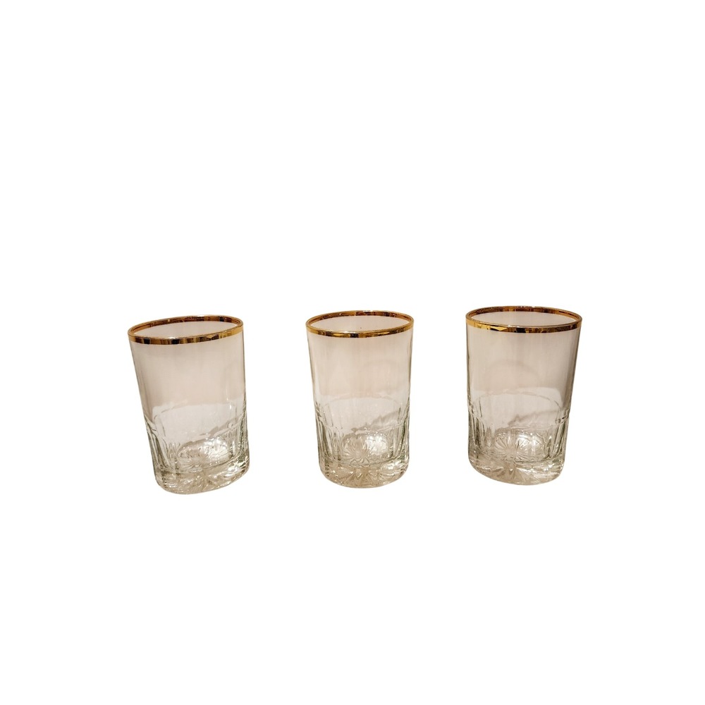 Gold Rim Highball Glasses Set of‎ 3 Vintage Barware Drinkware